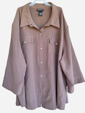 Maggie Barnes Womens 5x Chocolate Brown Button Up Blouse Stretch Office Work